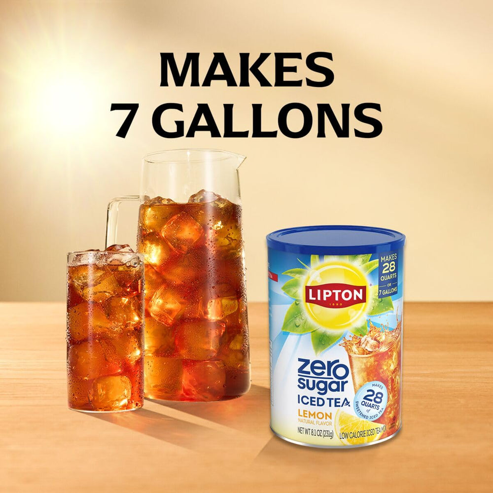 Pouring Lipton mix into a glass with ice for instant refreshing iced tea