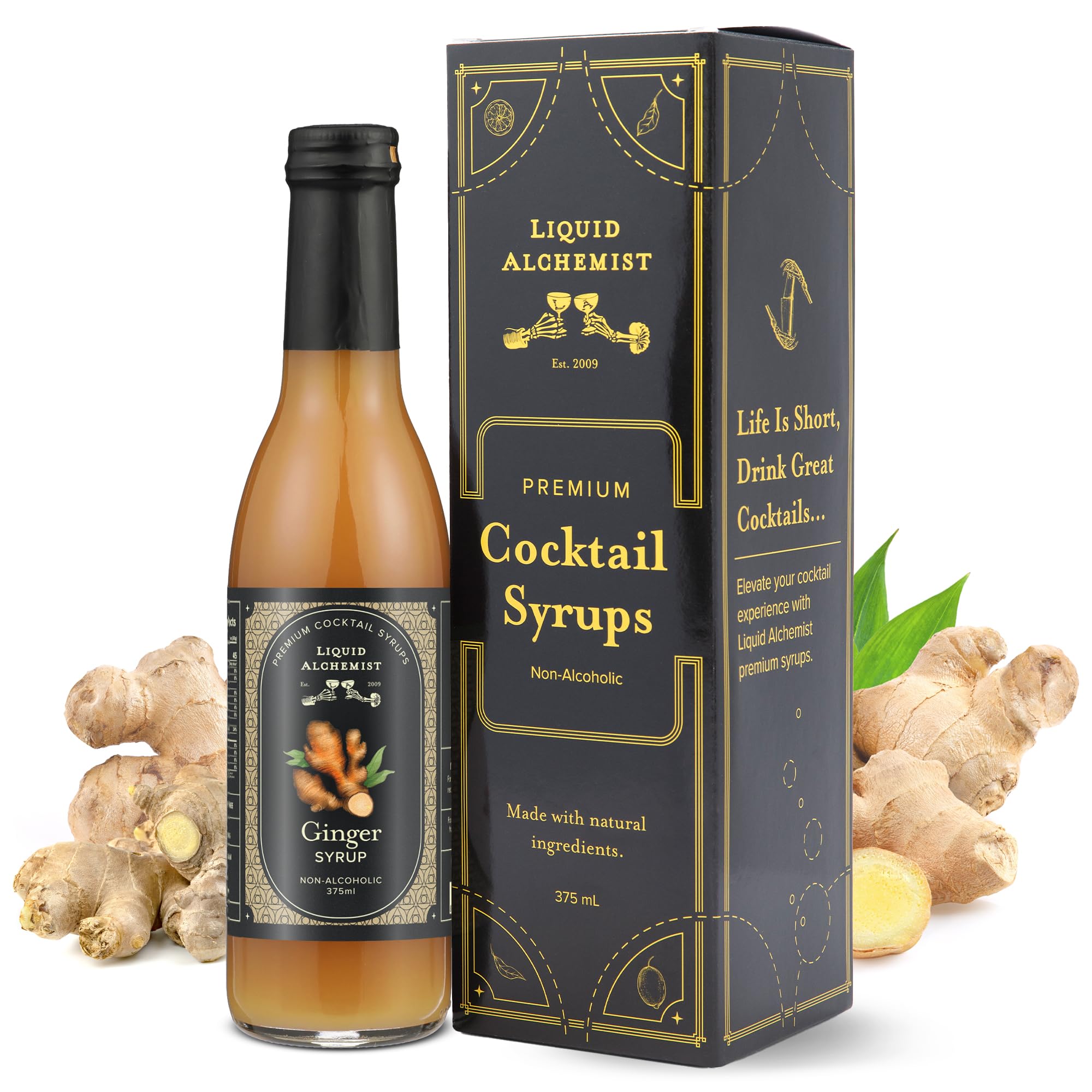 Liquid Alchemist bottle front view showing clear label and size, highlights convenience