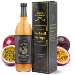 Liquid Alchemist front bottle showing vibrant passion fruit syrup benefits freshness