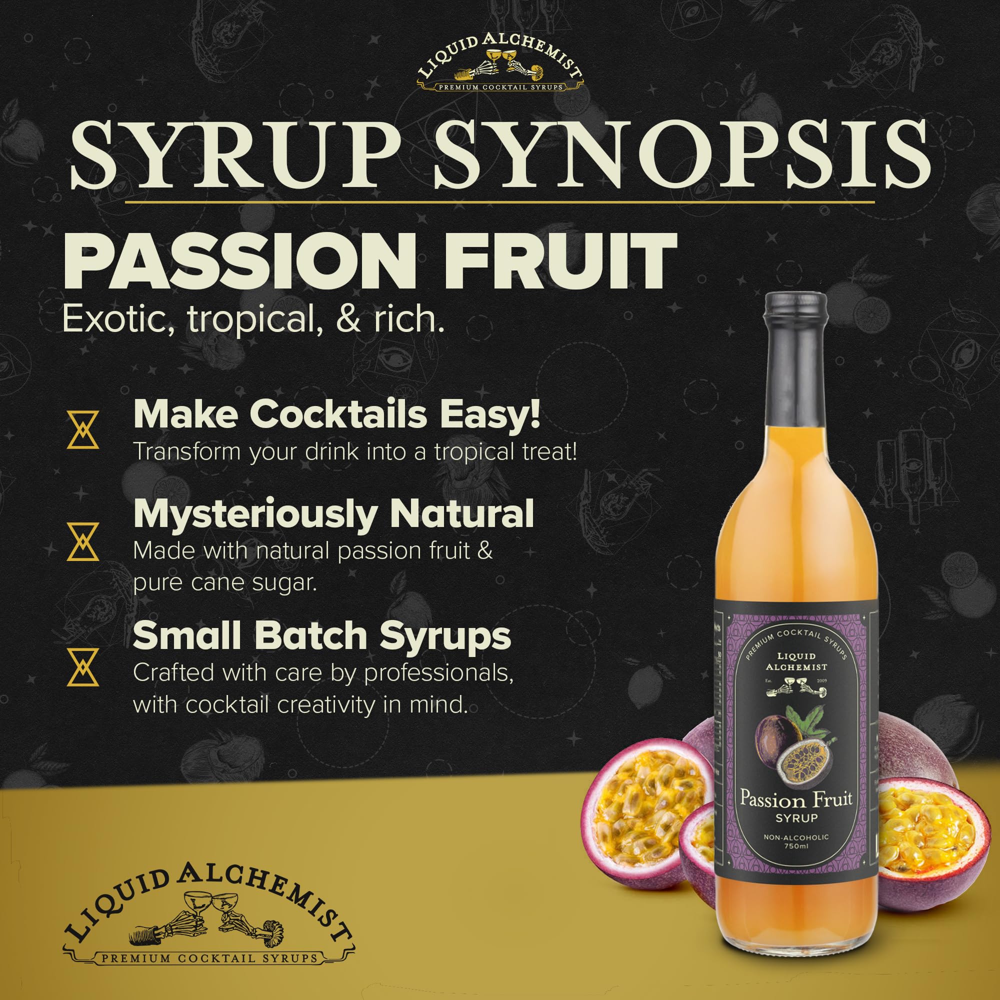 Liquid Alchemist syrup pouring into glass to show easy mixability and control