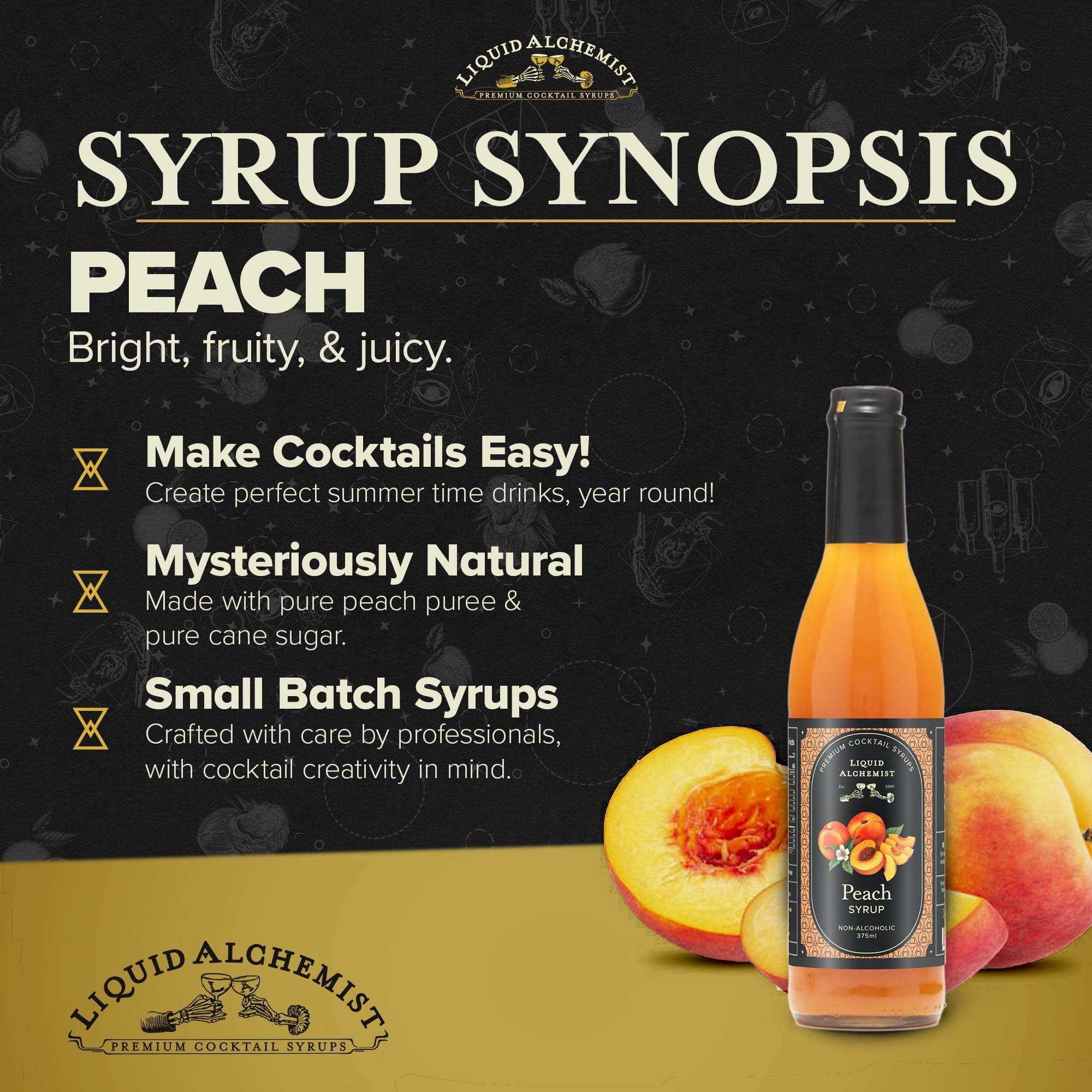 Liquid Alchemist syrup pouring into a spoon showing easy mixing and rich texture