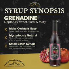 Liquid Alchemist grenadine splashing into a cocktail for vibrant color