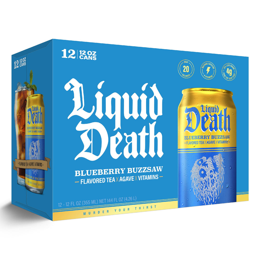 Liquid Death cans with recycling icon, aluminum recycling and eco benefit