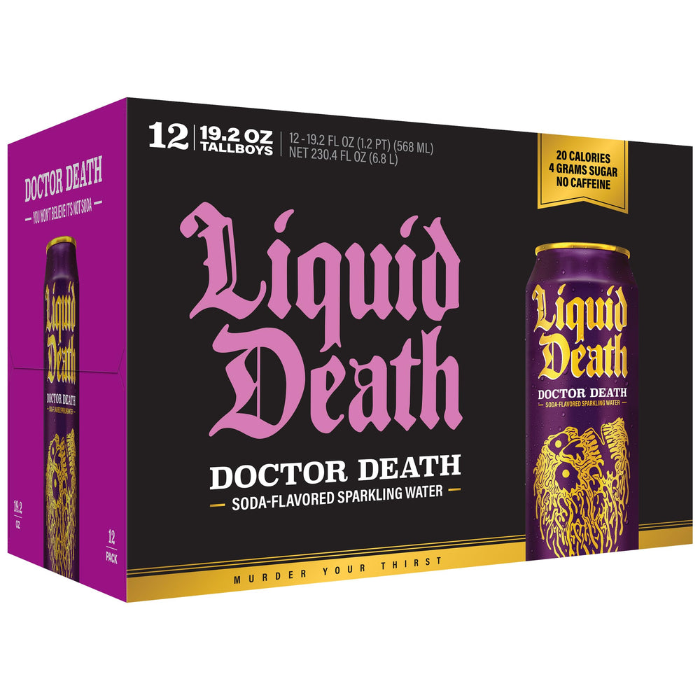 Liquid Death cans chilling in an outdoor setting, lifestyle scene showing portability and refreshment