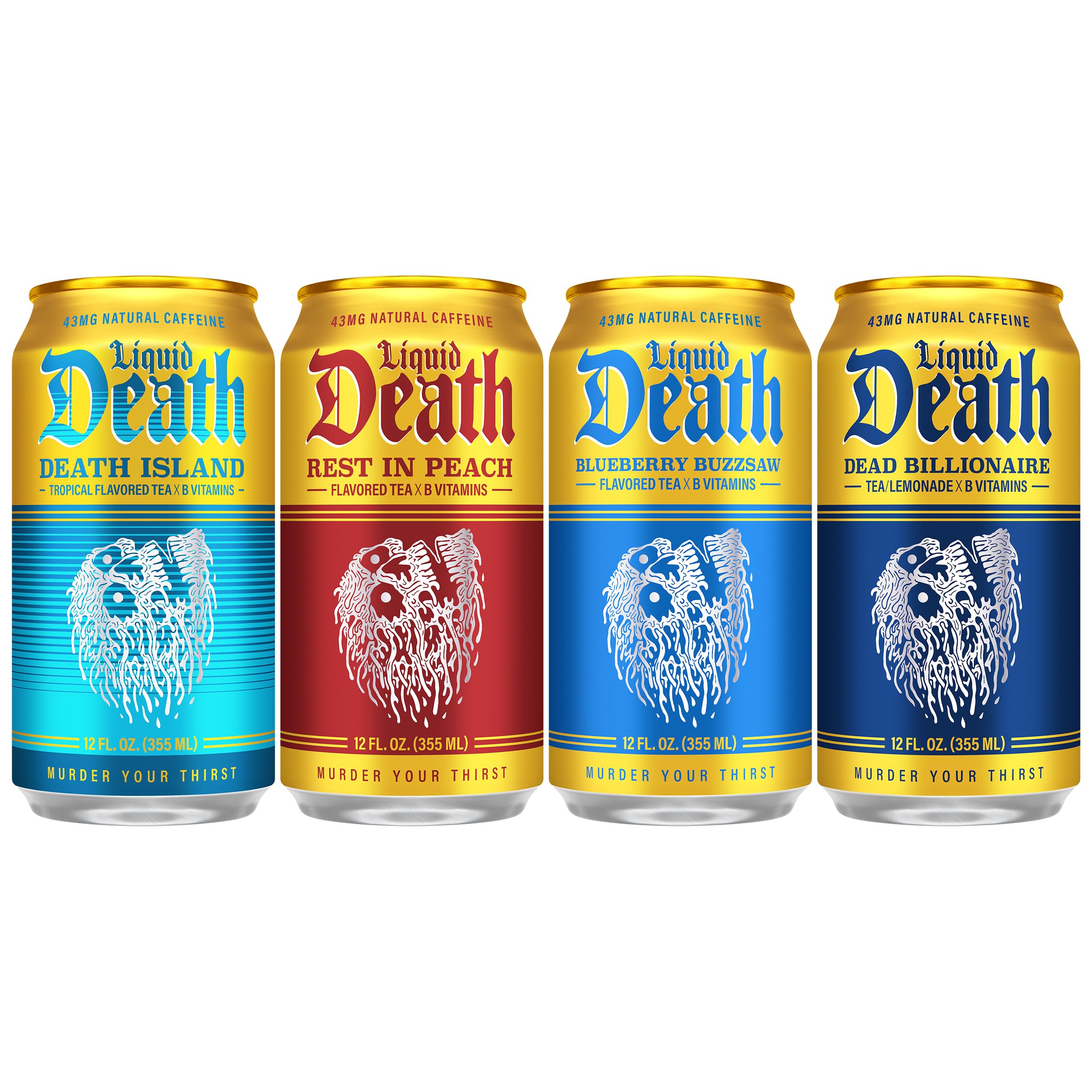 Liquid Death iced tea can closeup highlighting label detail and bold flavor