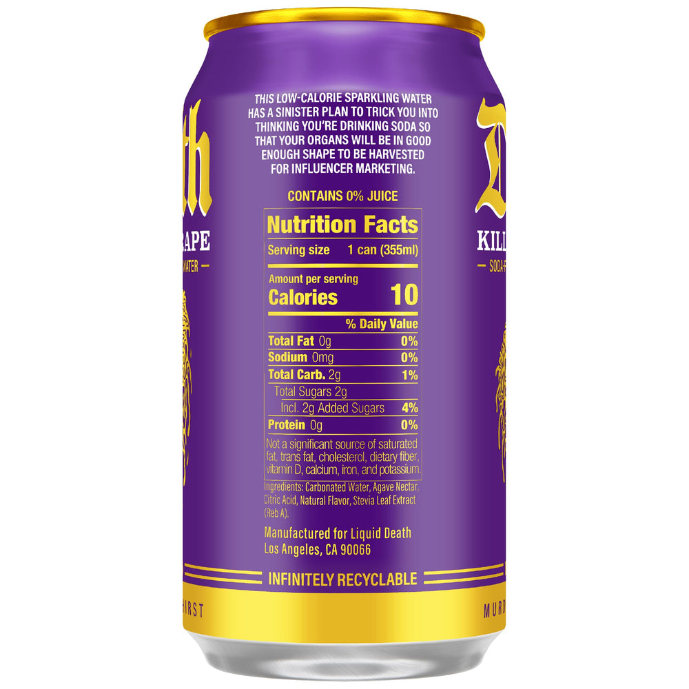 Liquid Death can held in hand showing size and portability for on-the-go refreshment