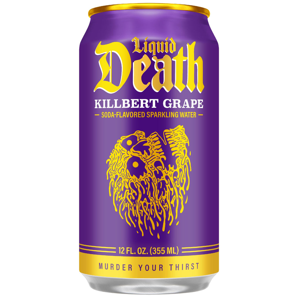 Liquid Death close-up of grape soda bubbles highlighting carbonation and mouthfeel