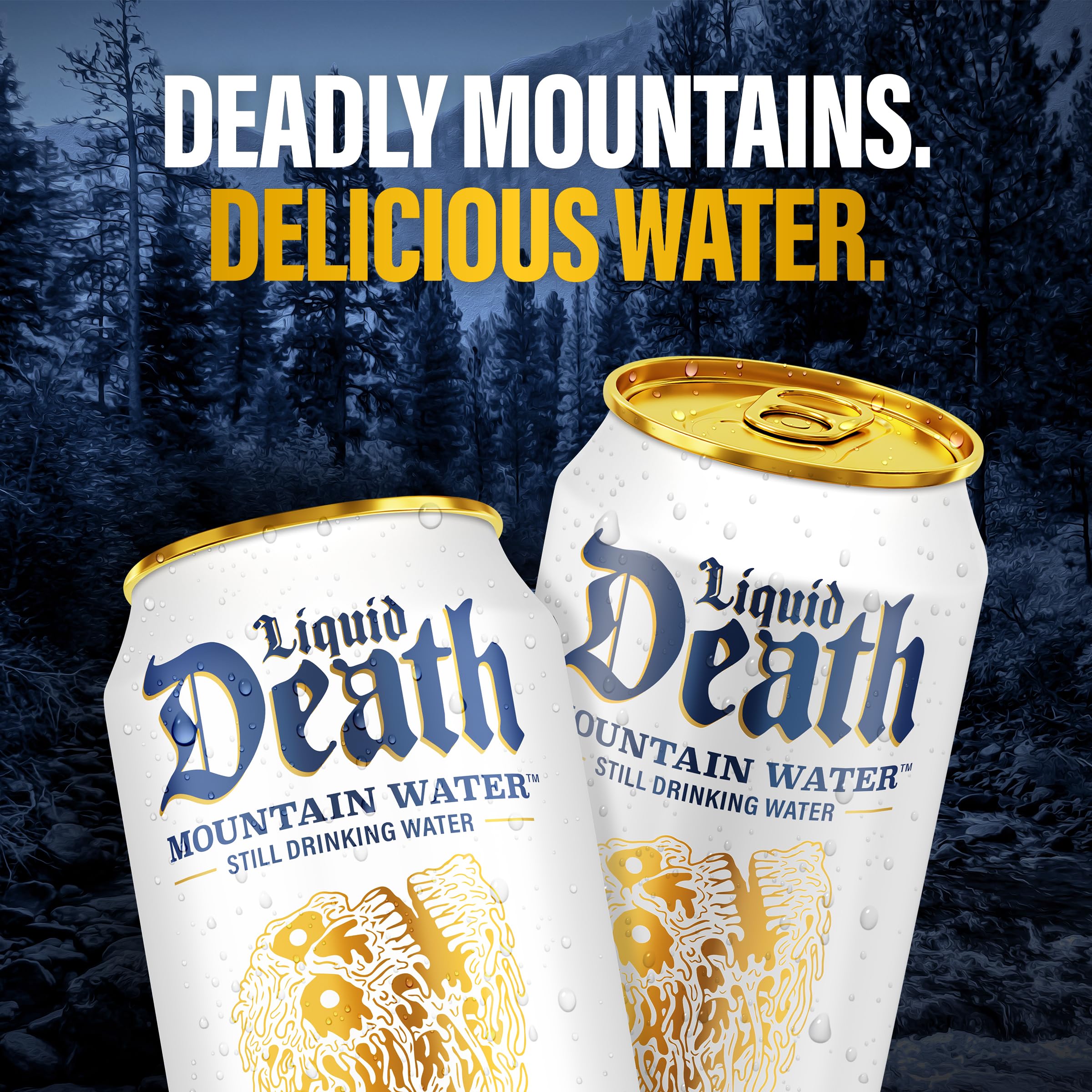 Liquid Death 19.2 oz can beside standard water bottle showing larger serving