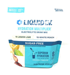 Liquid I.V. variety pack front showing 30 sugar free sticks and benefits