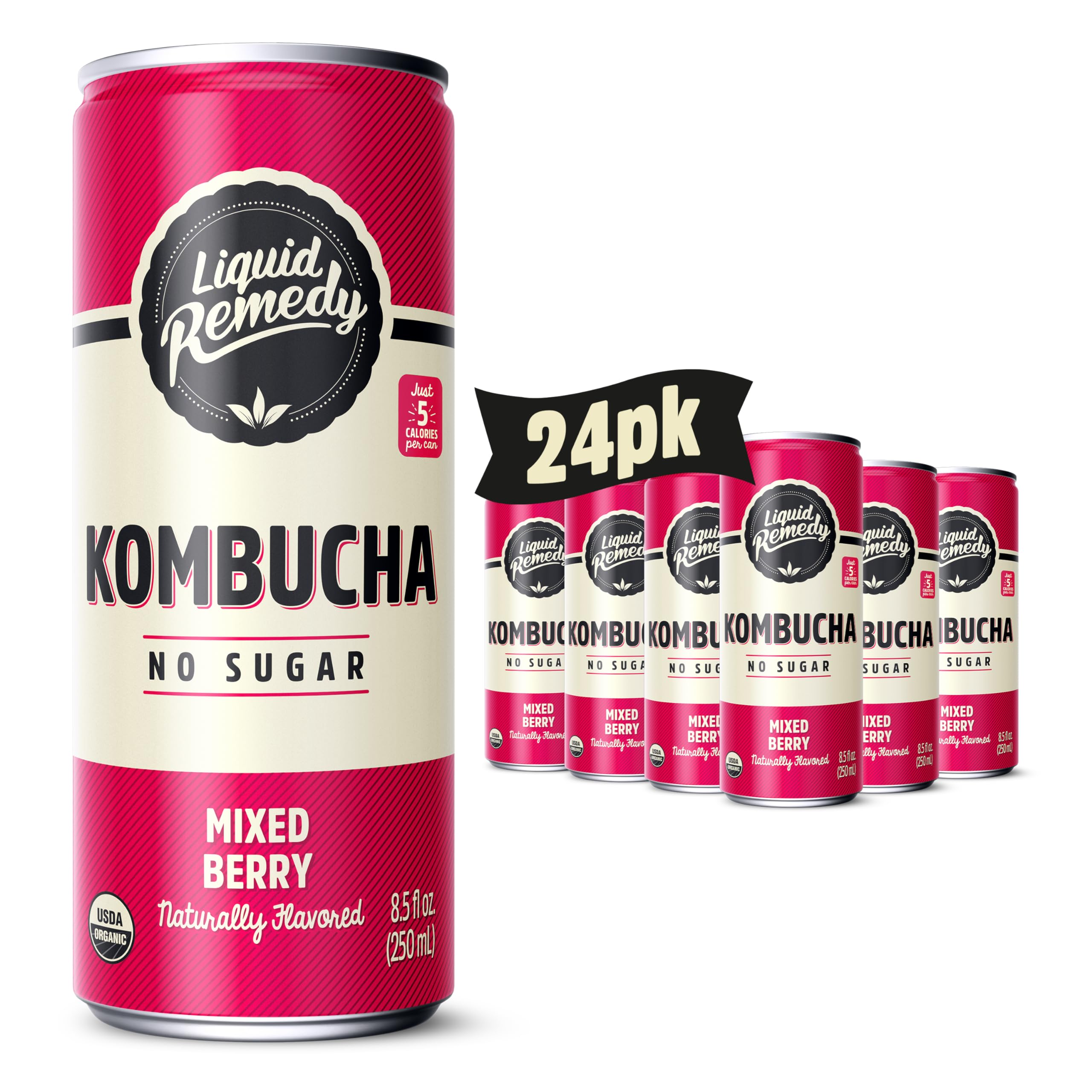 Liquid Remedy front can showing label and mixed berry benefit