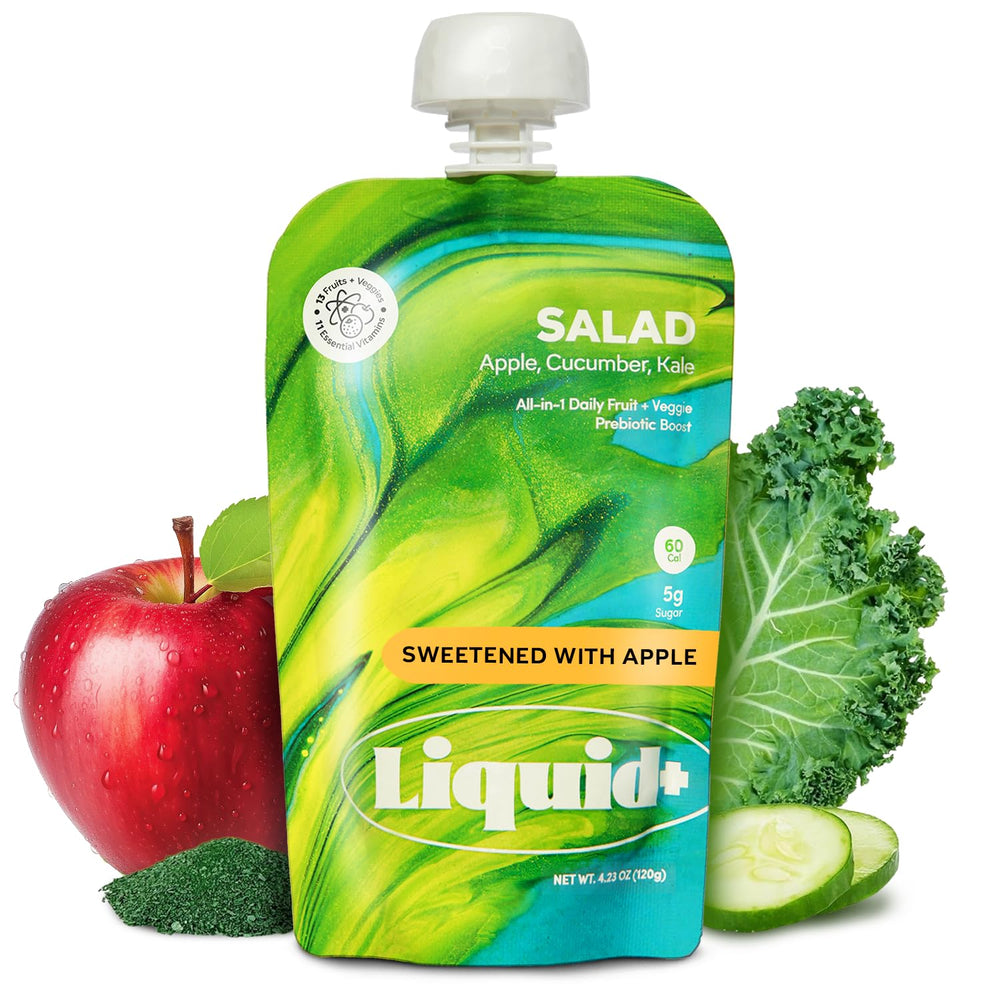 Liquid+ front packaging apple-juice pouch showing convenience and nutrition