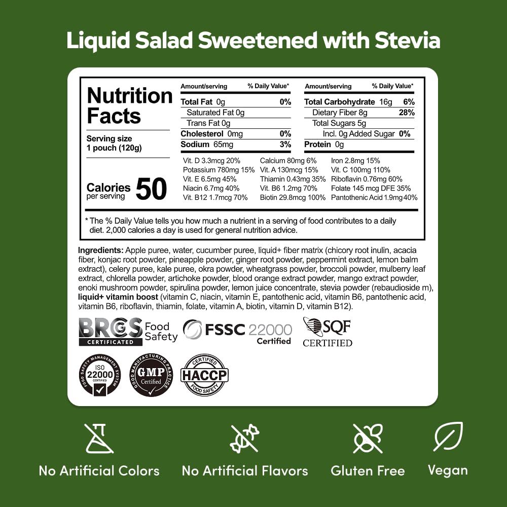 Liquid+ pouch close-up highlighting smooth texture and fiber-rich consistency