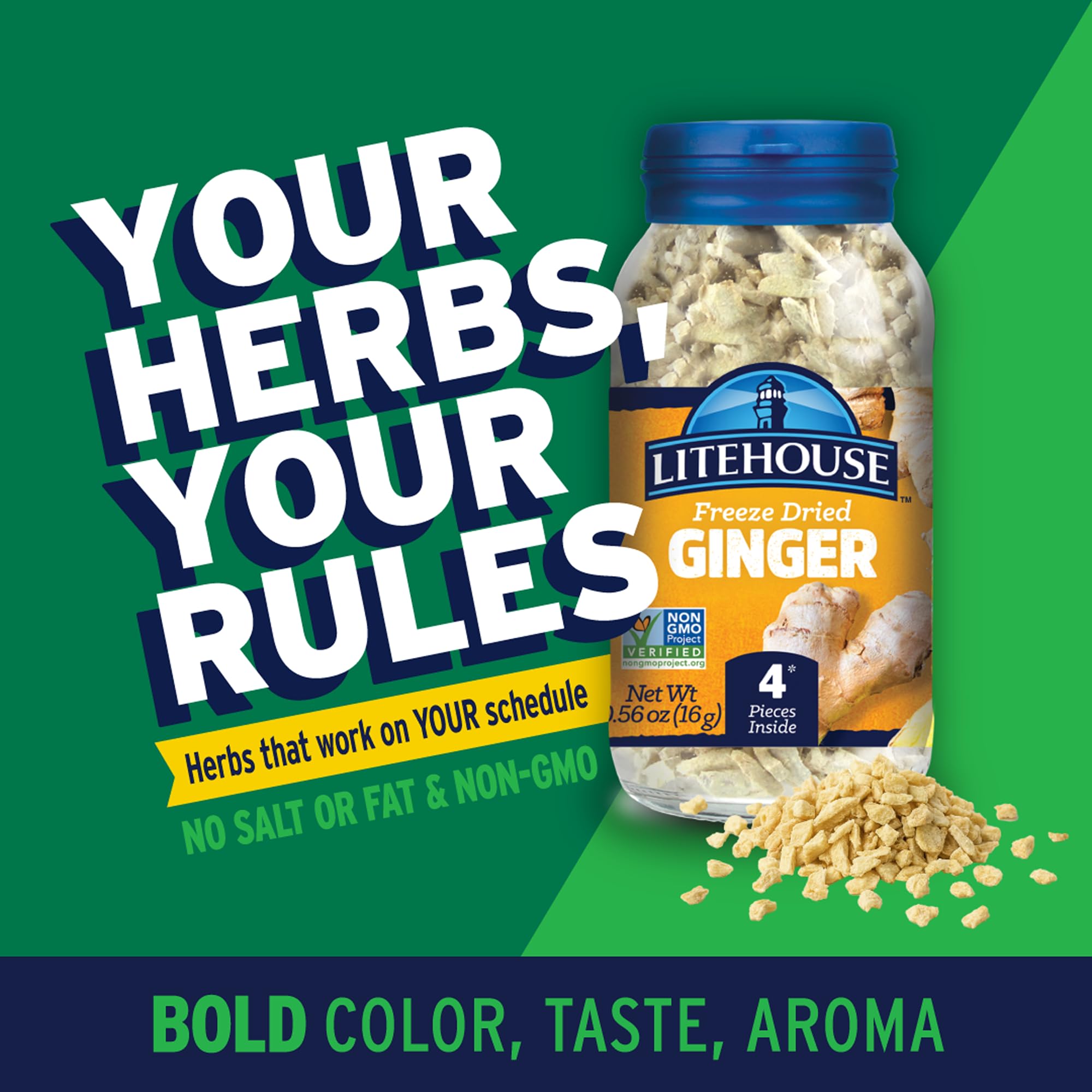 LITEHOUSE flakes steeping in teacup delivering quick brewed ginger flavor