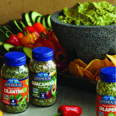 Bowl of guacamole made with Litehouse blend showing bright color and ready-to-serve appeal