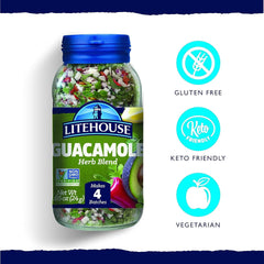 Litehouse open jar with freeze-dried herb mix visible for quick guacamole preparation