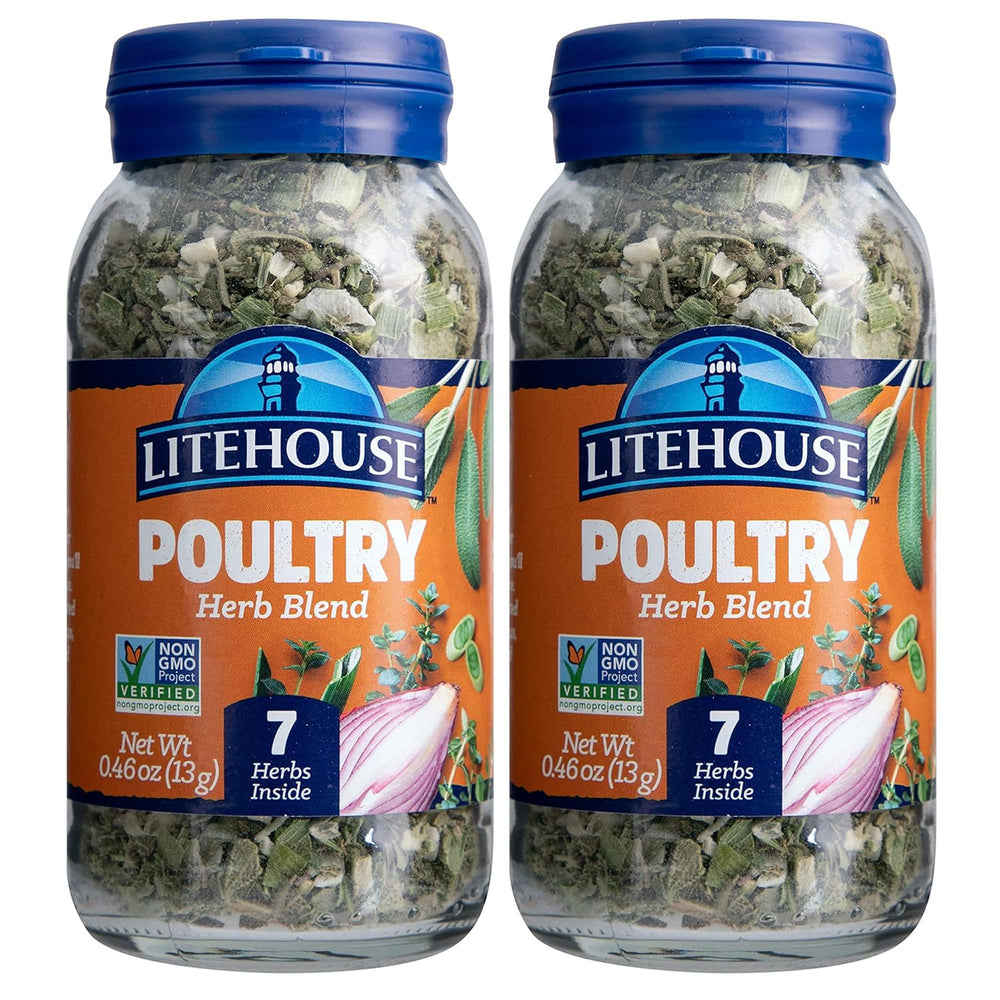 LITEHOUSE jar front view showing poultry herb blend and organic label benefit