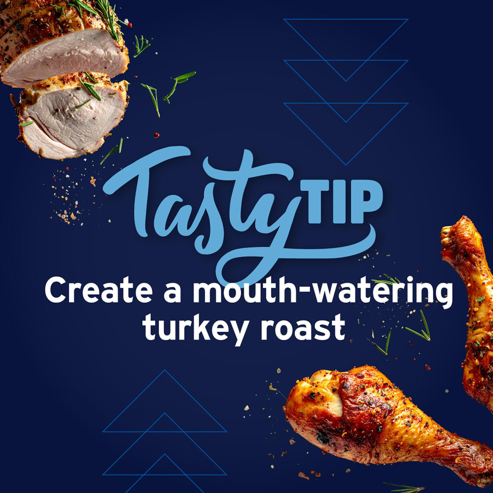 Sprinkling LITEHOUSE poultry herb on roast chicken for enhanced savory taste