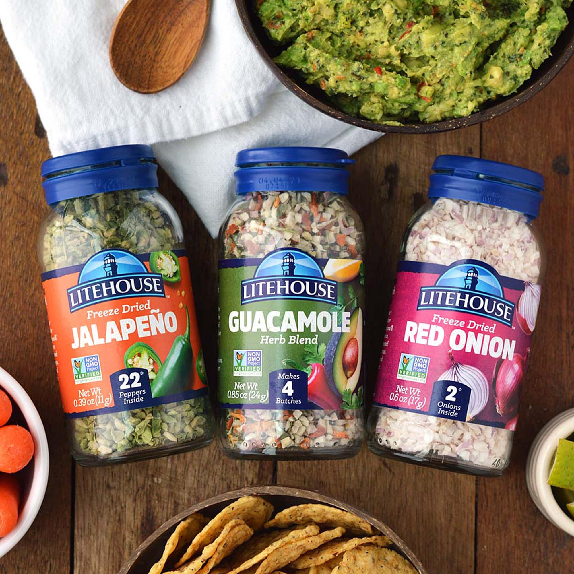 LITEHOUSE jar next to measuring spoon showing portion size and easy substitution