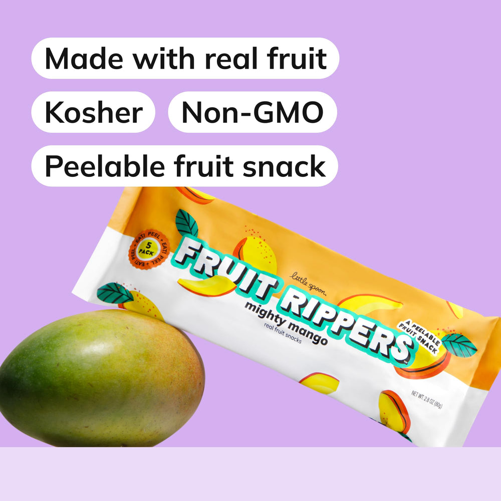 little spoon pouch next to travel items illustrating portable snack convenience