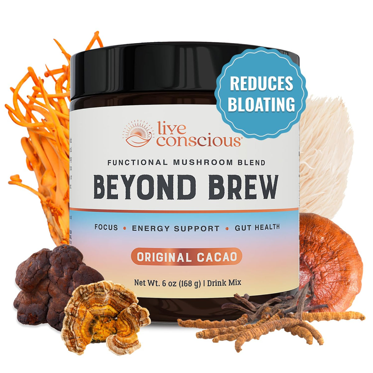 Live Conscious front packaging showing product benefits and servings