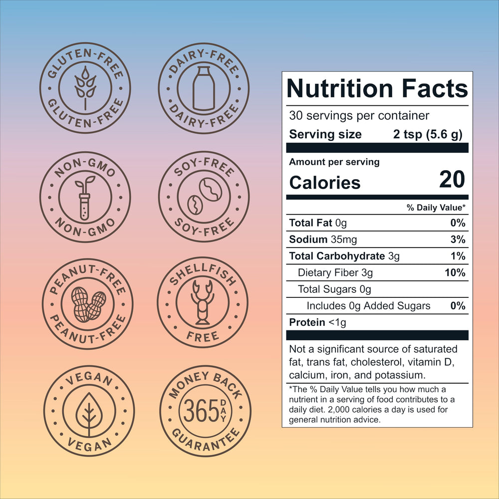 Live Conscious label close-up of nutrition facts, communicating transparent ingredient information