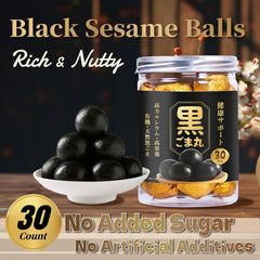 LIVEEN close-up of chewy black sesame texture, highlights roasted aroma