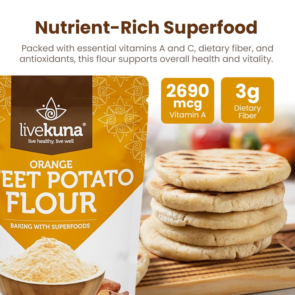 LiveKuna flour in wooden bowl with spoon showing ready-to-use convenience