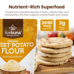 LiveKuna flour in wooden bowl with spoon showing ready-to-use convenience