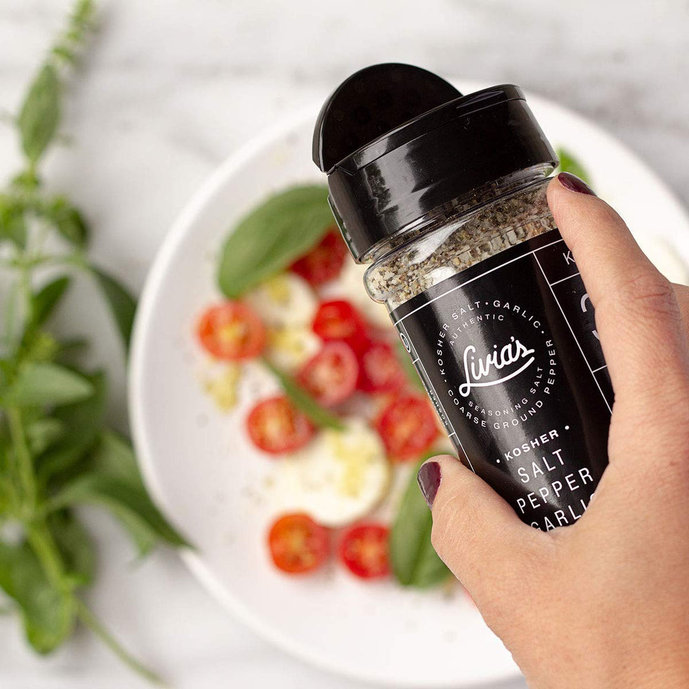 Livia's Seasoning Salt lifestyle kitchen scene showing everyday cooking convenience