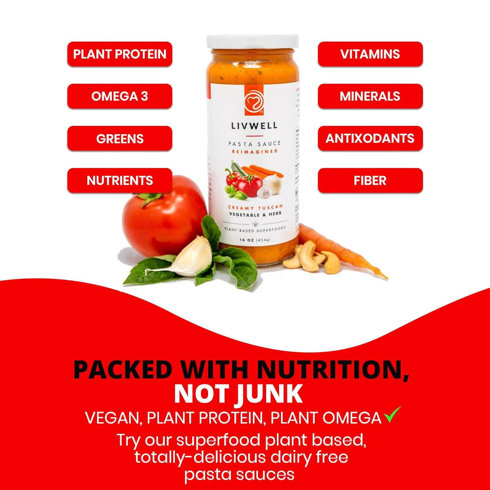 LIVWELL ingredients flatlay with roasted vegetables emphasizing wholesome sourcing
