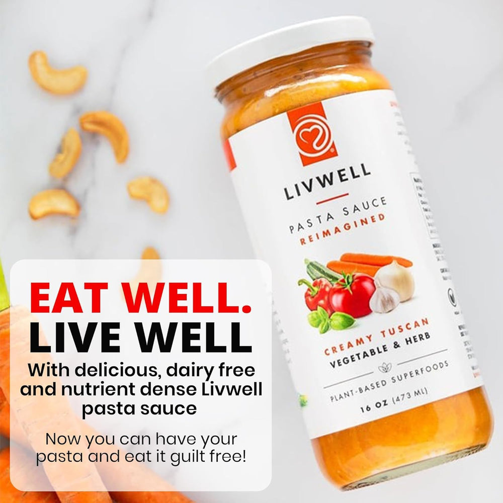 LIVWELL pasta dinner styled on table illustrating quick gourmet meals