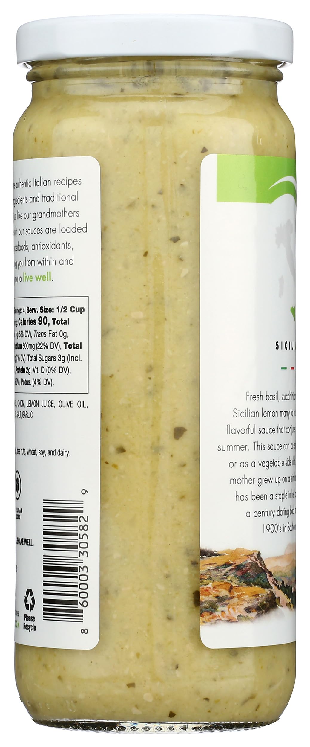 LIVWELL close-up label showing zucchini, lemon, basil ingredients and clarity