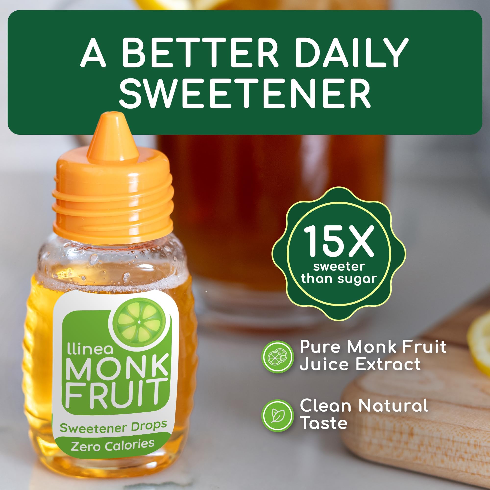 llinea label close-up displaying single-ingredient monk fruit and clean ingredient list