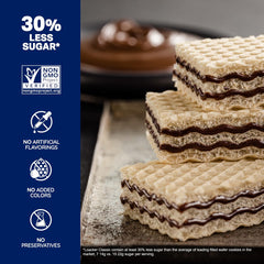 Loacker close-up of chocolate cream layer showing smooth filling