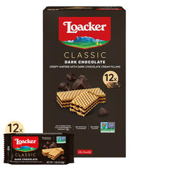 Loacker front box showing 12-pack and branding, ideal for pantry stocking