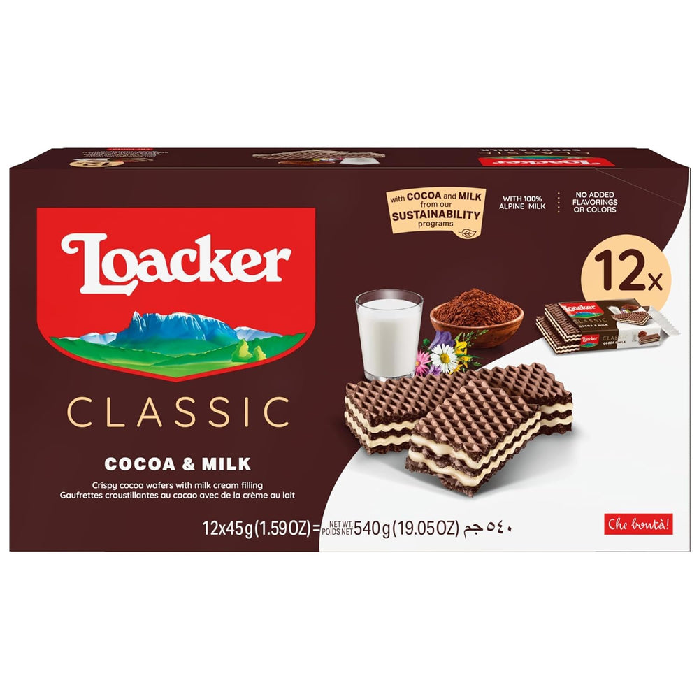 Loacker front box showing 12-pack and branding, ideal pantry addition