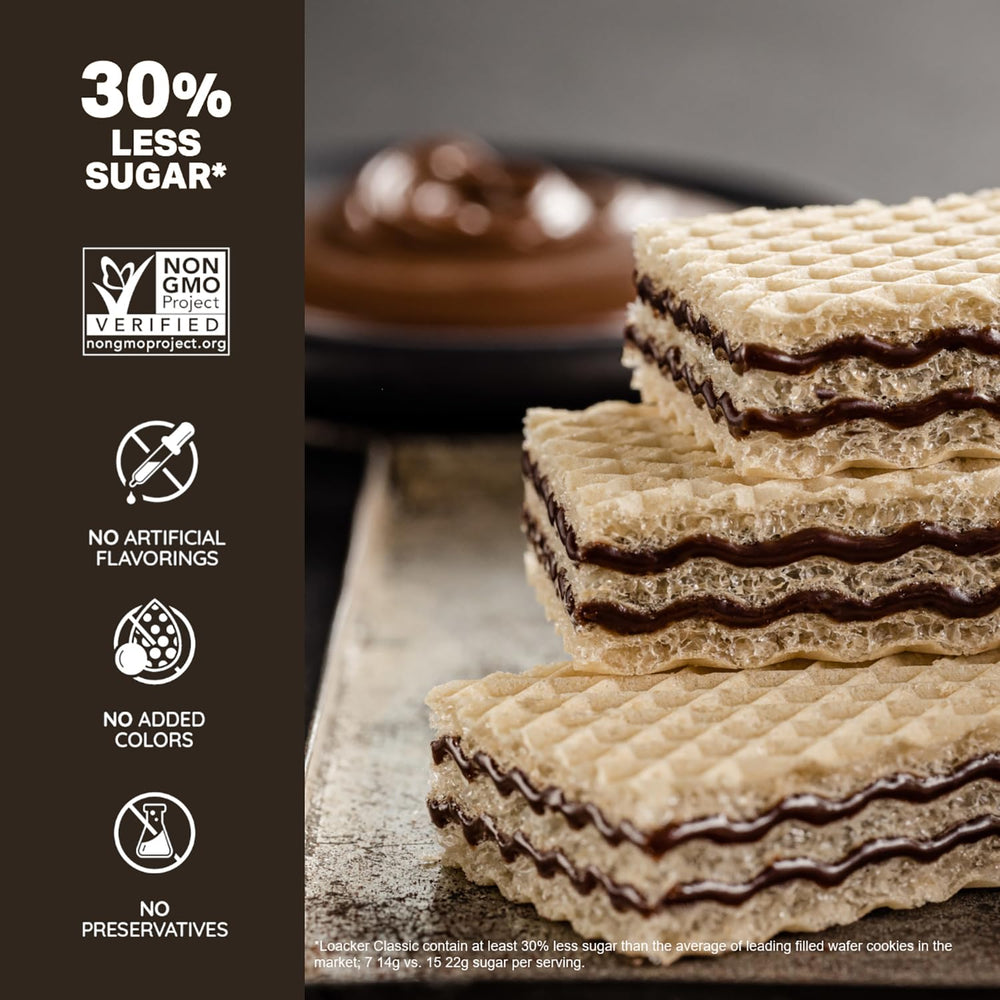 Loacker wafer close-up texture revealing crisp layers and creamy filling benefit