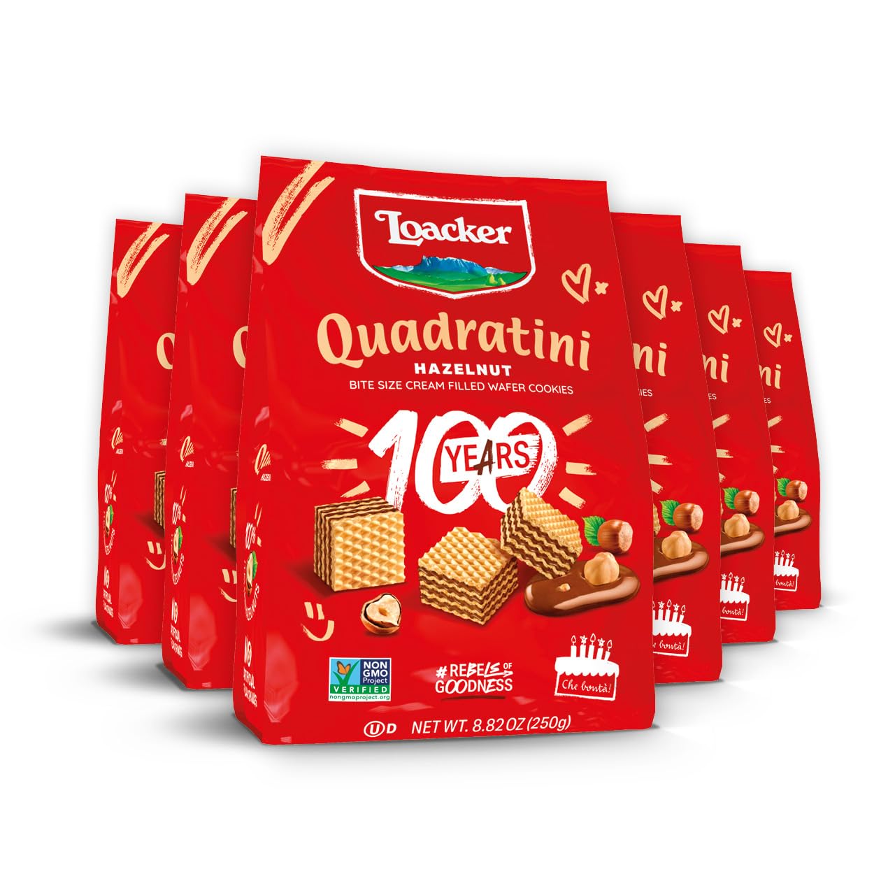 Loacker front packaging showing 6-pack and resealable pouches for convenient freshness