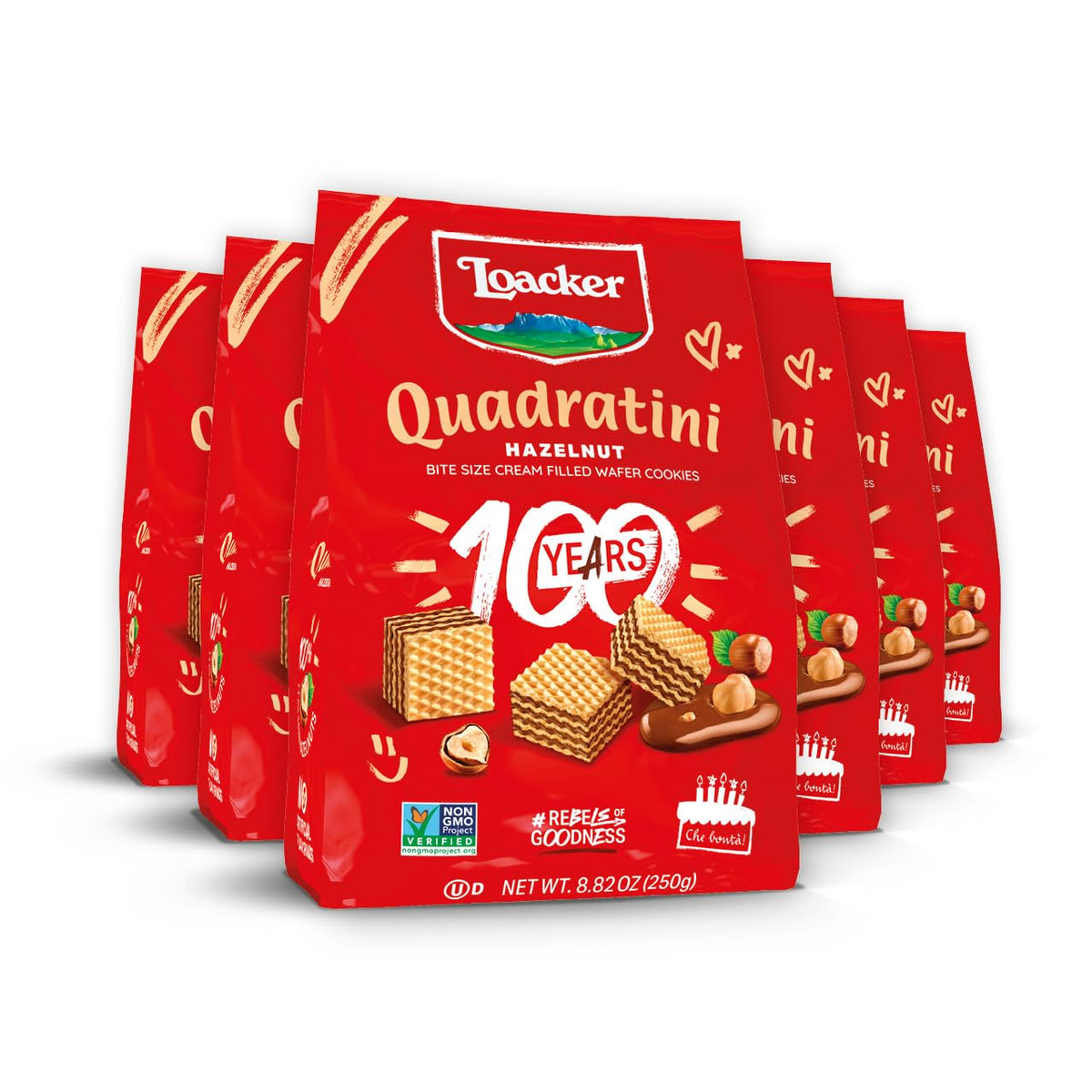 Loacker front packaging showing 6-pack and resealable pouches for convenient freshness