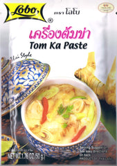 Lobo front envelope showing Tom Ka paste packet and clear instructions for quick soup