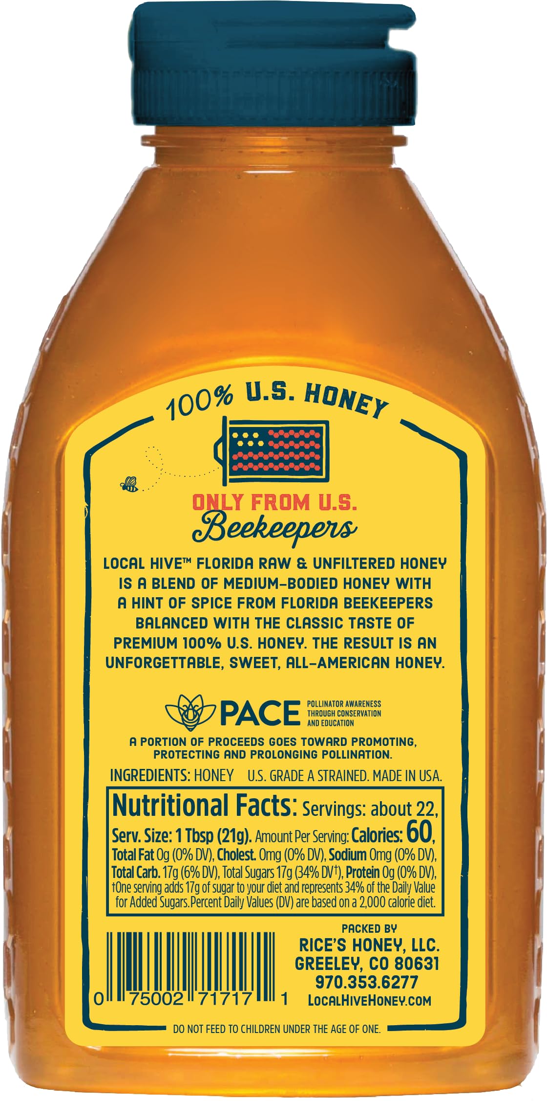 Local Hive bottle top label close-up highlighting raw and unfiltered claim
