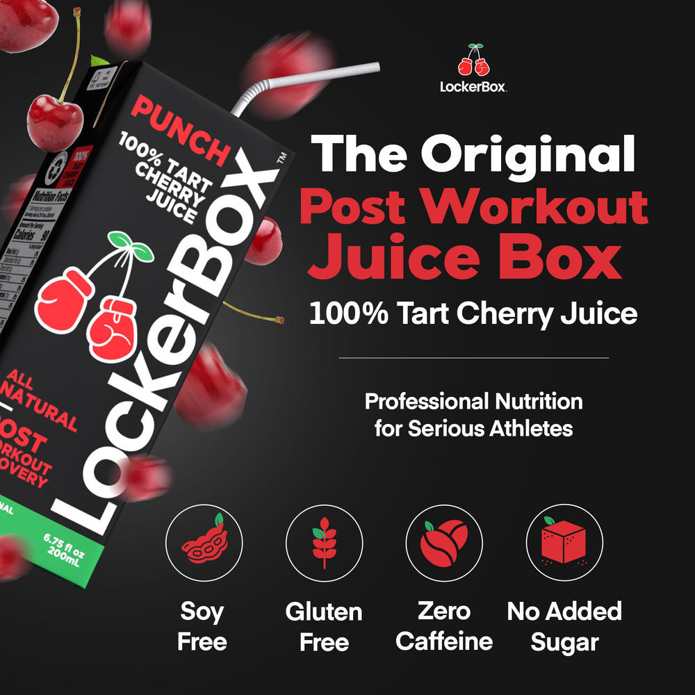 Close-up of LockerBox juice carton texture and color highlighting pure Montmorency juice