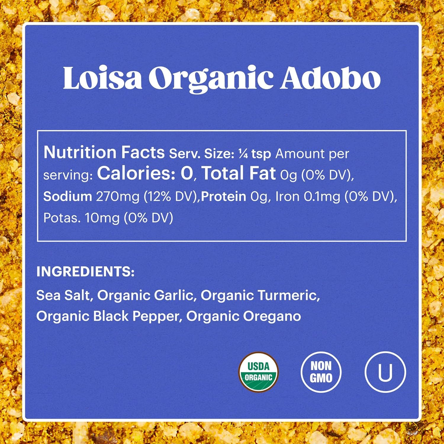 Loisa adobo organic spices close-up displaying garlic turmeric oregano for freshness