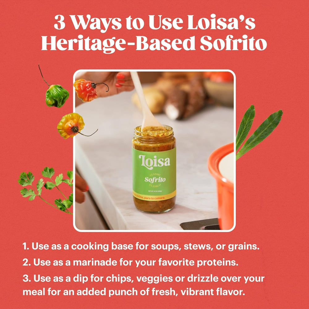 Loisa open jar close-up showing sofrito texture and fresh ingredients for cooking convenience