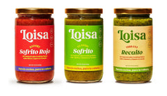 Loisa three-pack front packaging showing Classic, Rojo and Recaito jars for easy pantry flavor