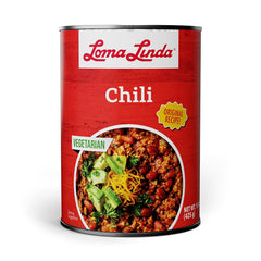 Loma Linda close-up of chili texture showing hearty plant-based pieces and rich sauce