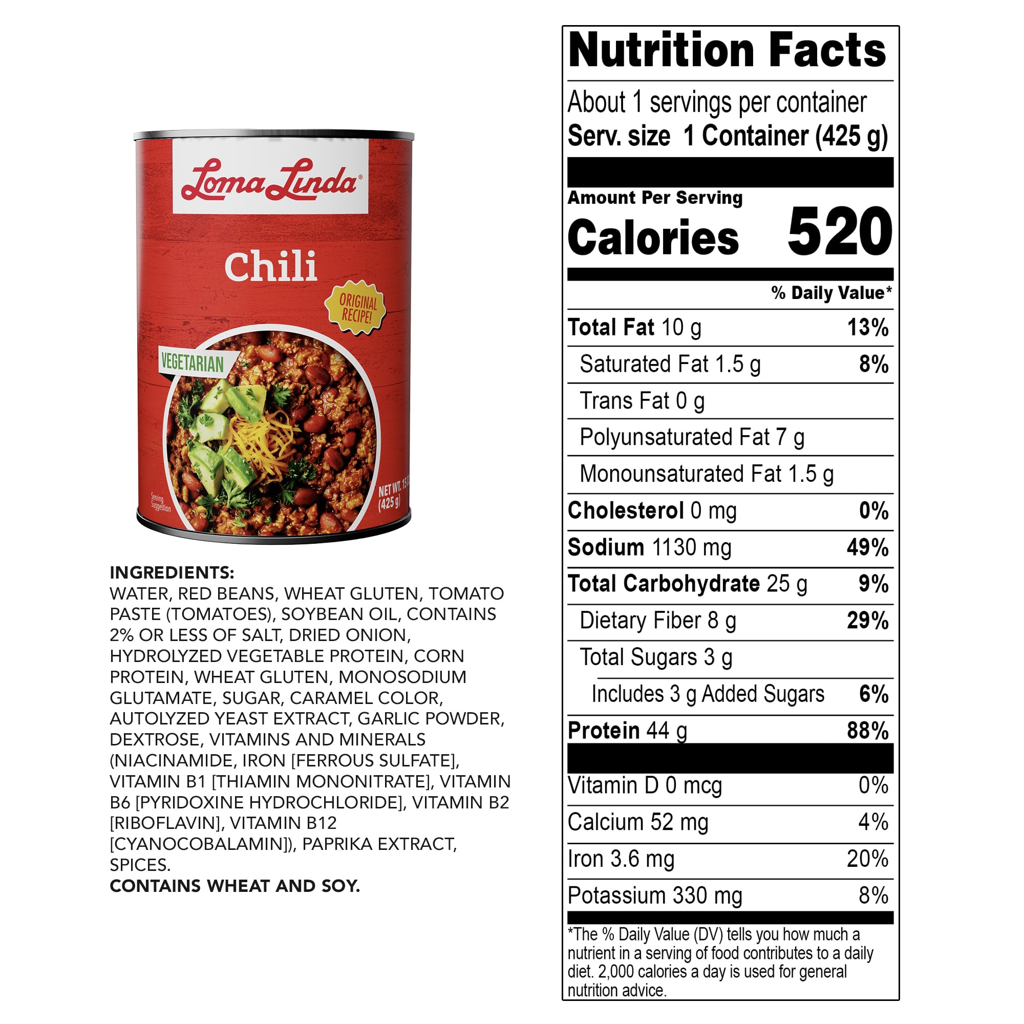 Loma Linda chili served in bowl with garnish demonstrating ready-to-eat convenience
