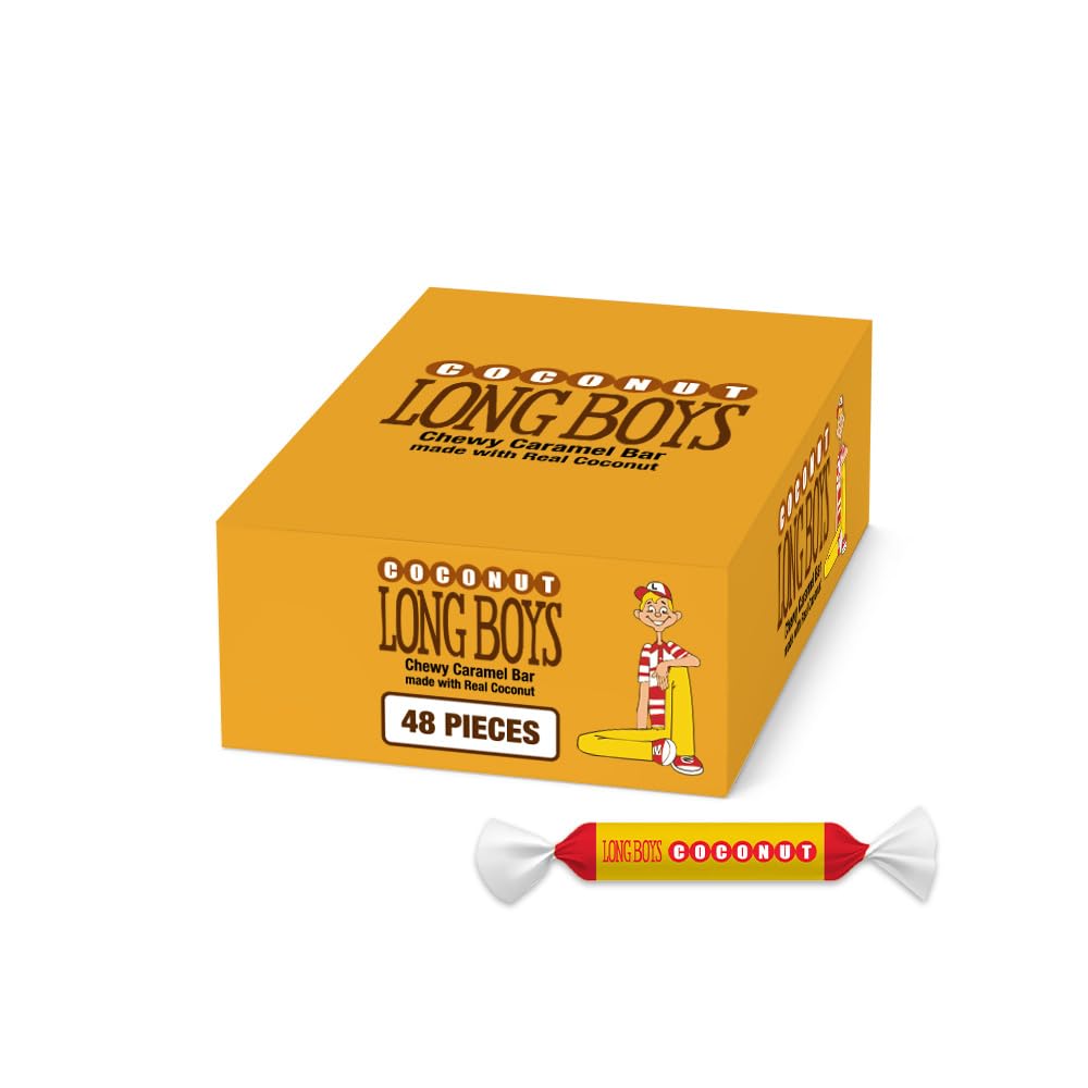 Long Boys front packaging showing coconut caramel candies and brand