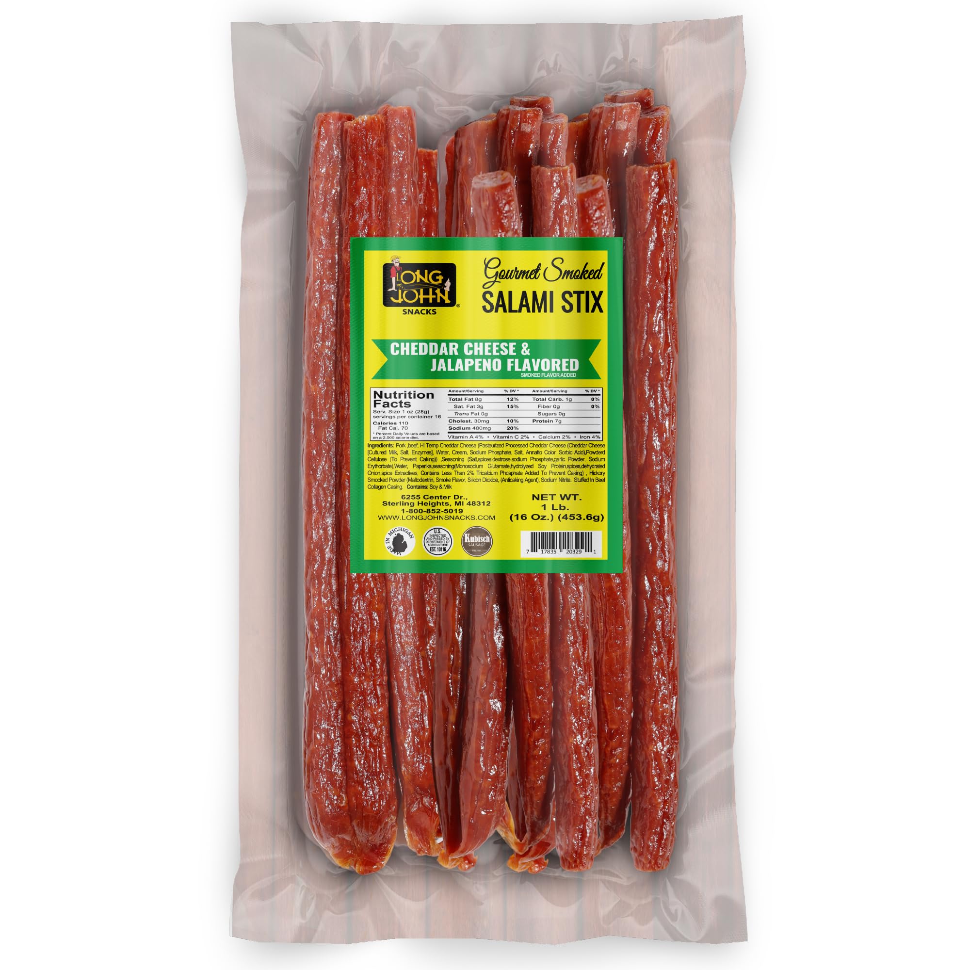 Long John Snacks front packaging showing jalapeño cheddar sticks and convenience