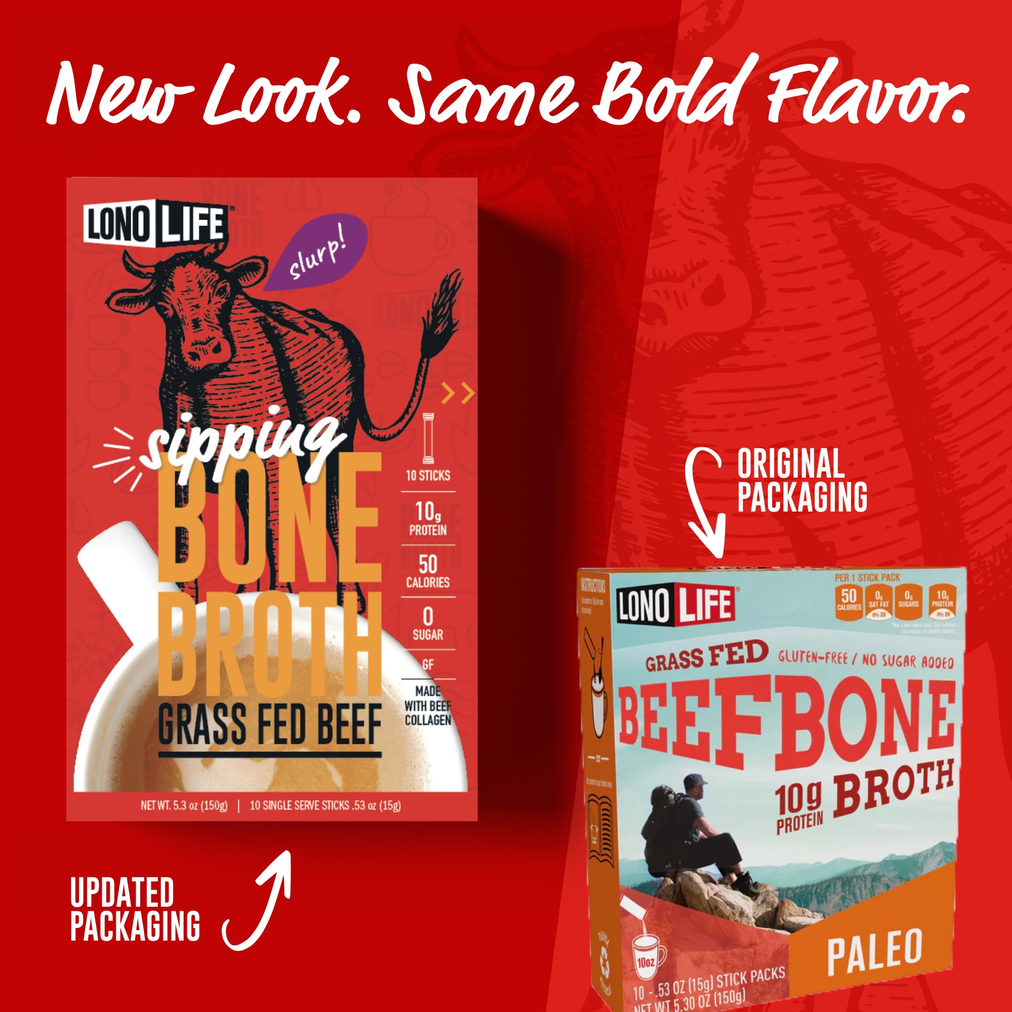 LonoLife label close-up highlighting grass-fed sourcing and protein content benefits